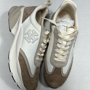 Tory Burch T Monogram Good Luck Trainer Sneakers In Ivory/Beige Size: 10